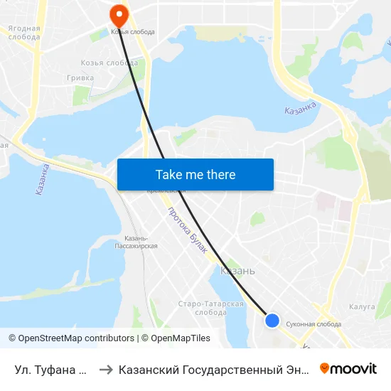 Ул. Туфана Миннуллина to Казанский Государственный Энергетический Университет map