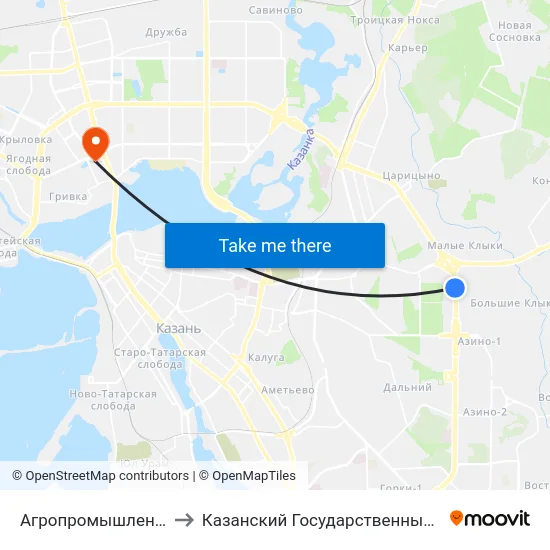 Агропромышленный Парк Казань-3 to Казанский Государственный Энергетический Университет map