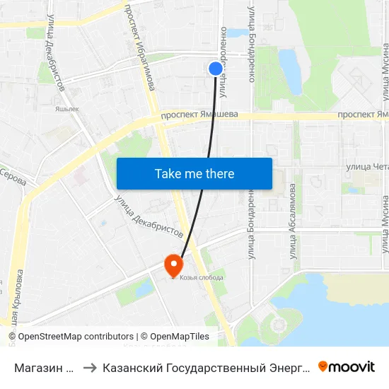 Магазин Новинка to Казанский Государственный Энергетический Университет map