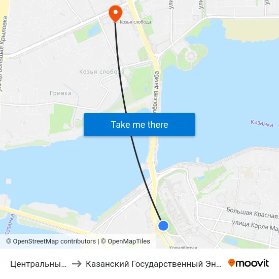 Центральный Стадион-1 to Казанский Государственный Энергетический Университет map