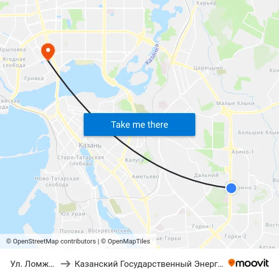 Ул. Ломжинская-4 to Казанский Государственный Энергетический Университет map