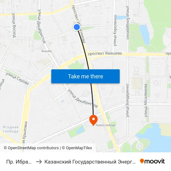 Пр. Ибрагимова1 to Казанский Государственный Энергетический Университет map