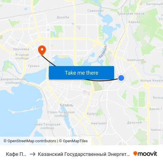 Кафе Полет-3 to Казанский Государственный Энергетический Университет map