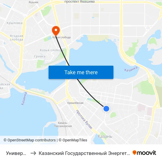 Университет-1 to Казанский Государственный Энергетический Университет map