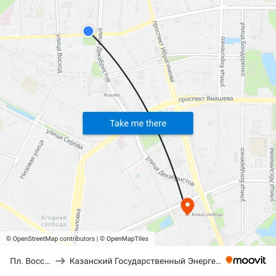Пл. Восстания-2 to Казанский Государственный Энергетический Университет map