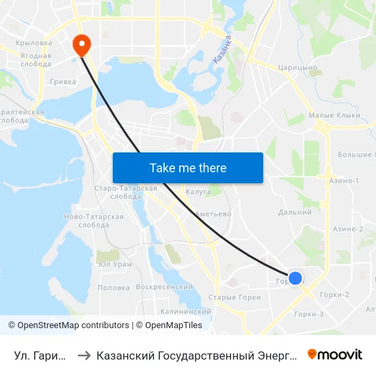 Ул. Гарифьянова to Казанский Государственный Энергетический Университет map