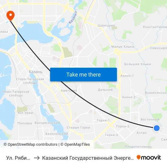 Ул. Рябиновая-1 to Казанский Государственный Энергетический Университет map