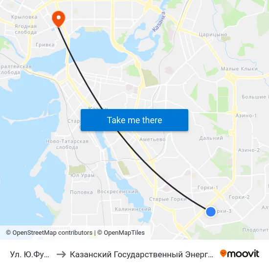 Ул. Ю.Фучика Д.8 to Казанский Государственный Энергетический Университет map