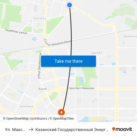 Ул. Максимова-1 to Казанский Государственный Энергетический Университет map