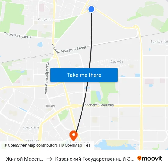 Жилой Массив Караваево-2 to Казанский Государственный Энергетический Университет map