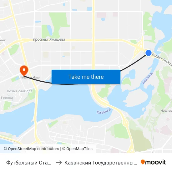 Футбольный Стадион Казань-Арена-5 to Казанский Государственный Энергетический Университет map