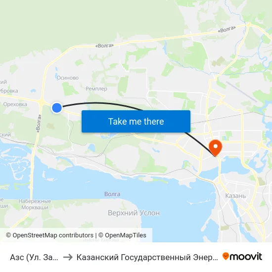 Азс (Ул. Залесная)-1 to Казанский Государственный Энергетический Университет map