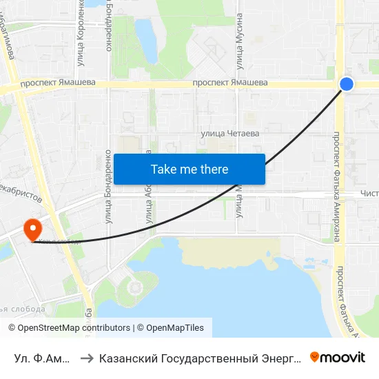 Ул. Ф.Амирхана-5 to Казанский Государственный Энергетический Университет map