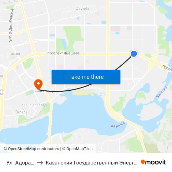 Ул. Адоратского-6 to Казанский Государственный Энергетический Университет map