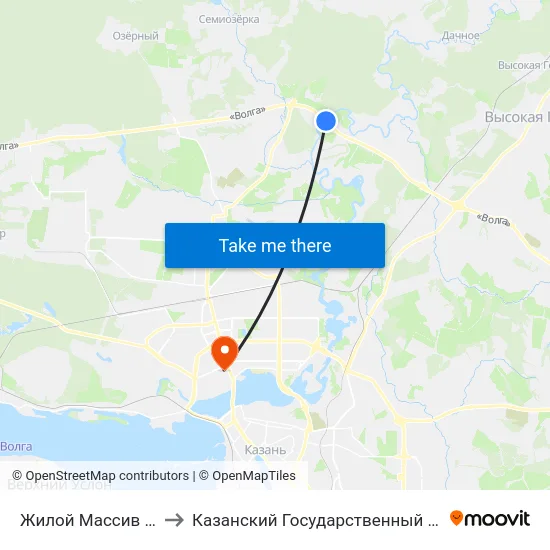 Жилой Массив Голубые Озера-1 to Казанский Государственный Энергетический Университет map