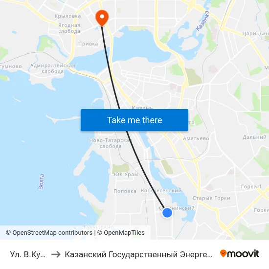 Ул. В.Кулагина to Казанский Государственный Энергетический Университет map