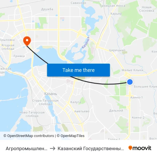Агропромышленный Парк Казань-5 to Казанский Государственный Энергетический Университет map