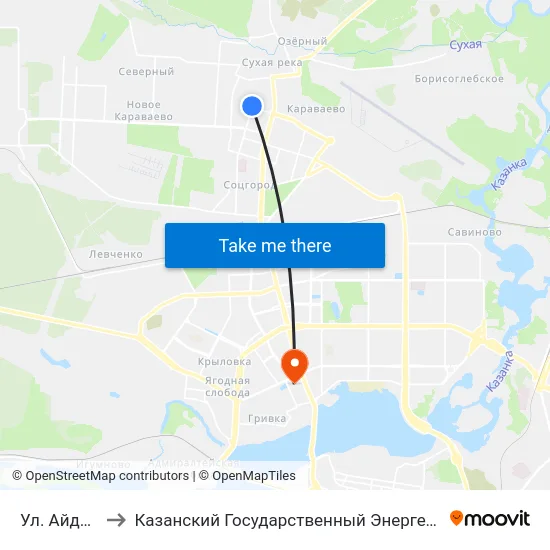 Ул. Айдарова-4 to Казанский Государственный Энергетический Университет map
