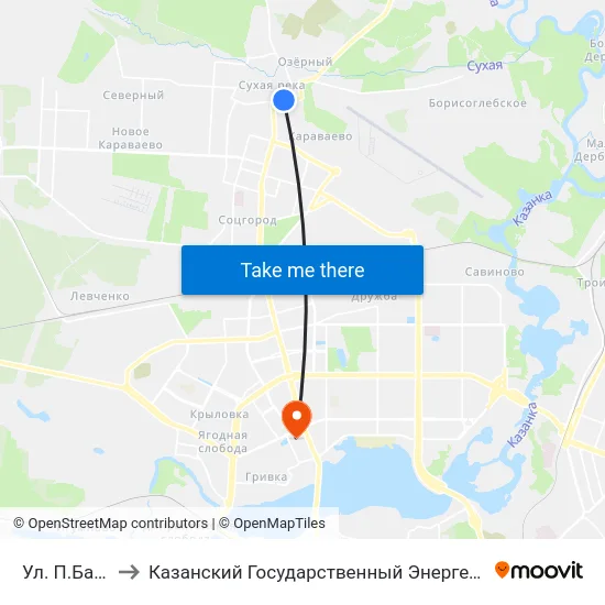 Ул. П.Баранова to Казанский Государственный Энергетический Университет map