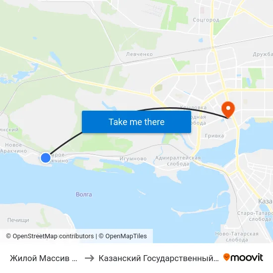 Жилой Массив Старое Аракчино-3 to Казанский Государственный Энергетический Университет map