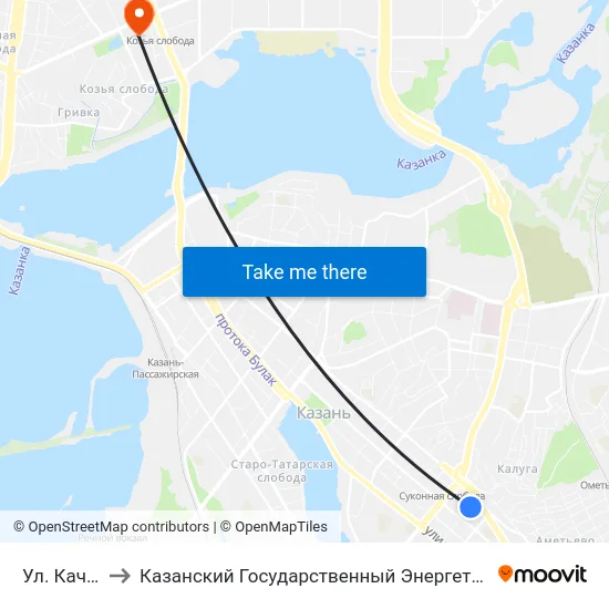 Ул. Качалова to Казанский Государственный Энергетический Университет map