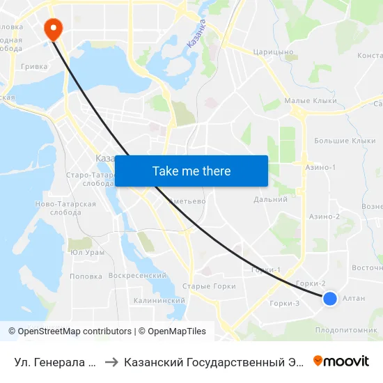 Ул. Генерала Сафиуллина-7 to Казанский Государственный Энергетический Университет map
