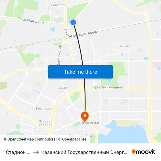 Стадион Рубин-1 to Казанский Государственный Энергетический Университет map