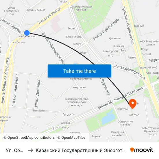 Ул. Серова-4 to Казанский Государственный Энергетический Университет map