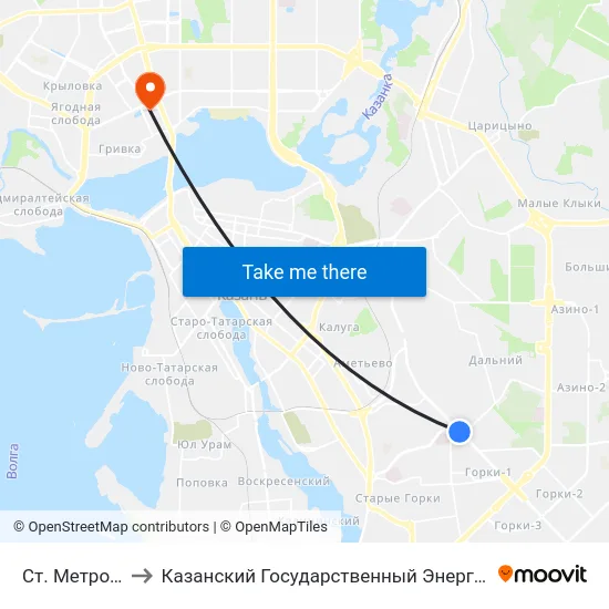 Ст. Метро Горки-4 to Казанский Государственный Энергетический Университет map