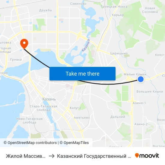 Жилой Массив Малые Клыки-1 to Казанский Государственный Энергетический Университет map