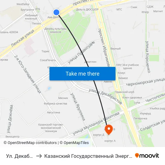 Ул. Декабристов-1 to Казанский Государственный Энергетический Университет map
