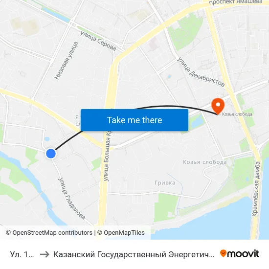 Ул. 1  Мая to Казанский Государственный Энергетический Университет map