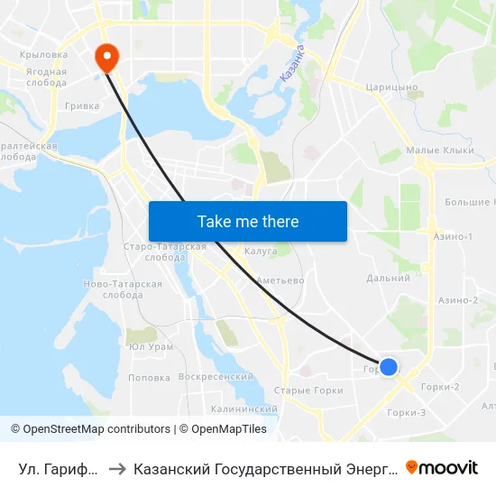 Ул. Гарифьянова-5 to Казанский Государственный Энергетический Университет map