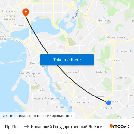 Пр. Победы-2 to Казанский Государственный Энергетический Университет map