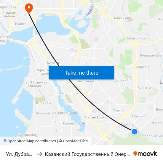 Ул. Дубравная Д.11 to Казанский Государственный Энергетический Университет map