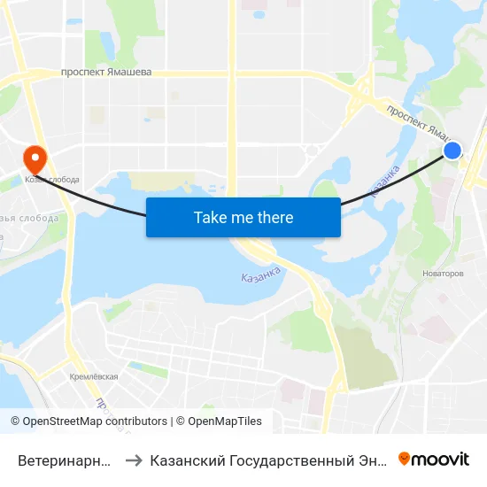 Ветеринарная Академия to Казанский Государственный Энергетический Университет map