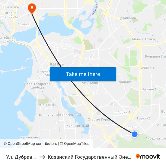 Ул. Дубравная Д.23-1 to Казанский Государственный Энергетический Университет map