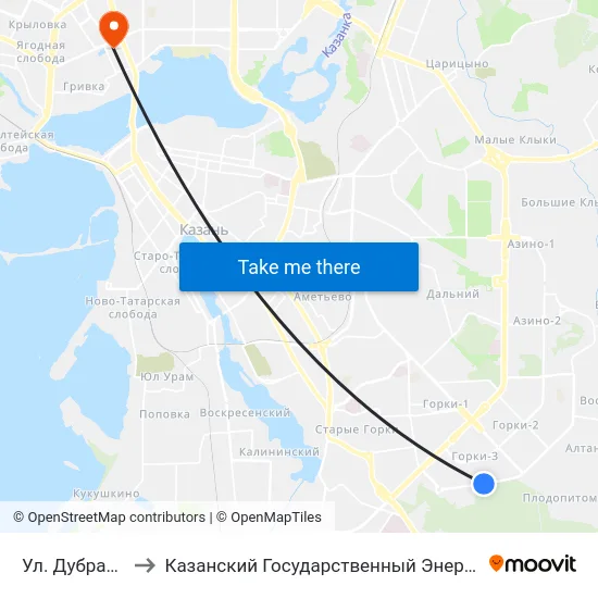 Ул. Дубравная Д.23 to Казанский Государственный Энергетический Университет map