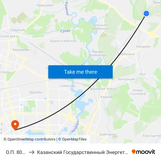 О.П. 807 Км-1 to Казанский Государственный Энергетический Университет map
