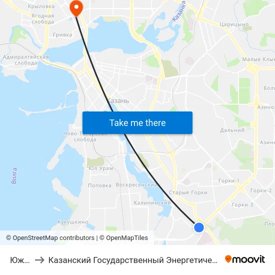Южная to Казанский Государственный Энергетический Университет map