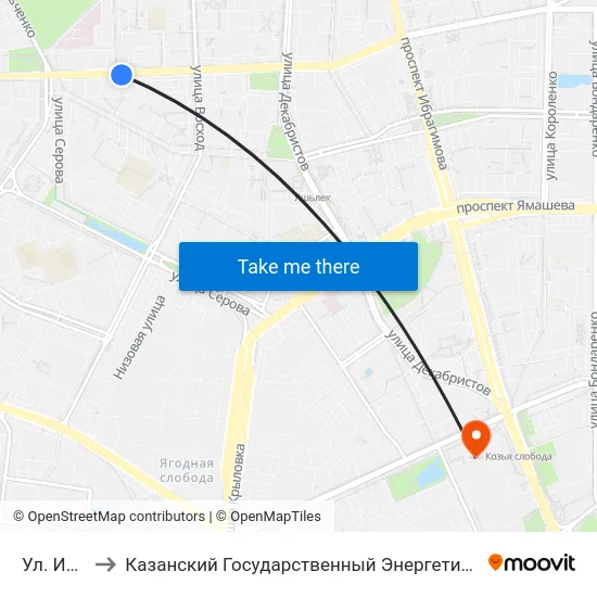 Ул. Исаева to Казанский Государственный Энергетический Университет map