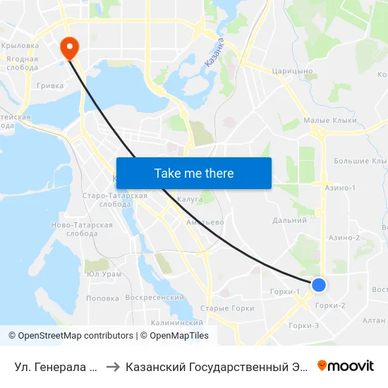 Ул. Генерала Сафиуллина-6 to Казанский Государственный Энергетический Университет map