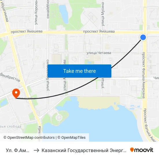 Ул. Ф.Амирхана-4 to Казанский Государственный Энергетический Университет map