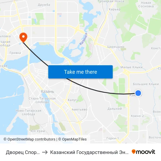 Дворец Спорта Ак Буре-2 to Казанский Государственный Энергетический Университет map
