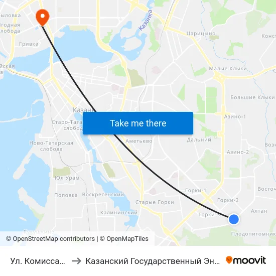 Ул. Комиссара Габишева to Казанский Государственный Энергетический Университет map