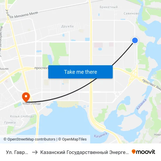 Ул. Гаврилова-2 to Казанский Государственный Энергетический Университет map