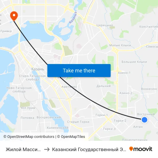 Жилой Массив Восточный-2 to Казанский Государственный Энергетический Университет map