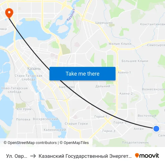 Ул. Овражная to Казанский Государственный Энергетический Университет map