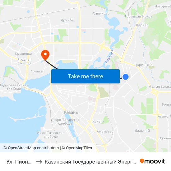Ул. Пионерская-1 to Казанский Государственный Энергетический Университет map