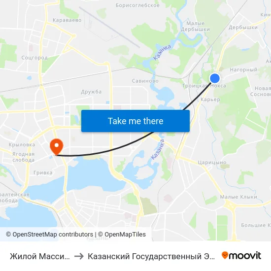 Жилой Массив Нагорный-1 to Казанский Государственный Энергетический Университет map